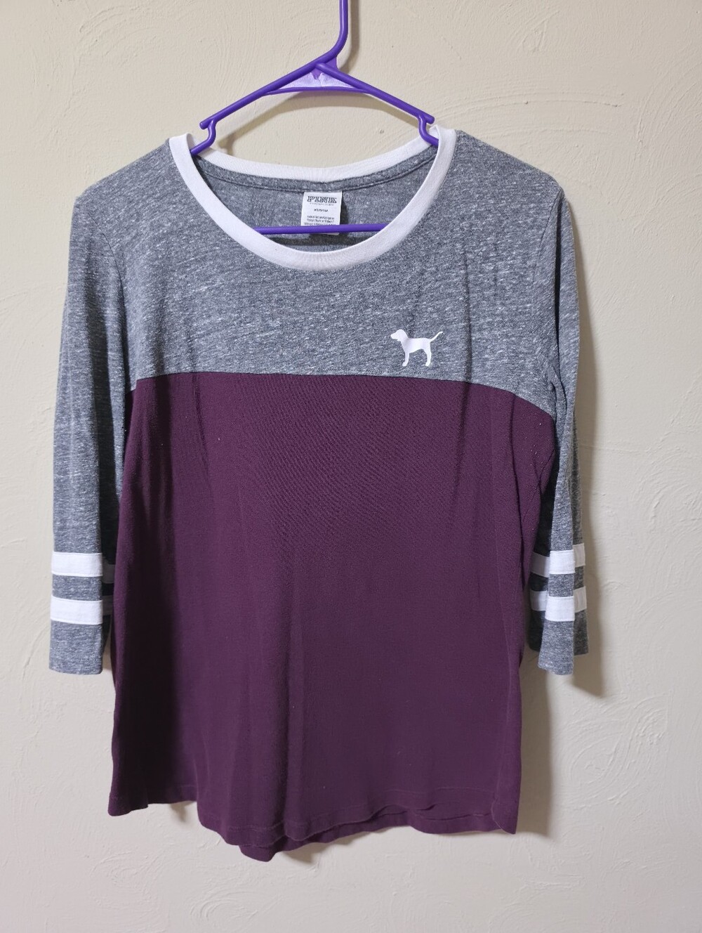 PINK by Victoria's Secret Heather Gray & Plum Baseball Tee